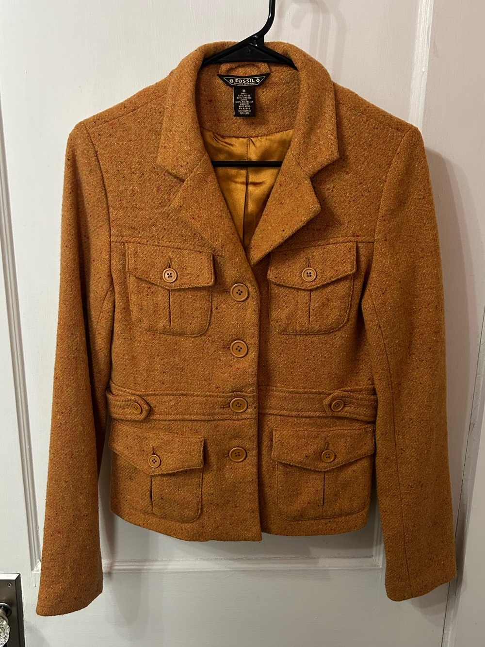 Fossil Mustard Wool-Blend Notch Collar Button Jacket